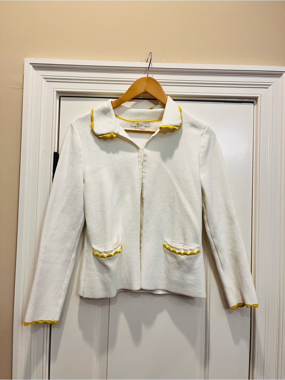 Boden Carlisle Scallop Cardigan with Yellow Trim